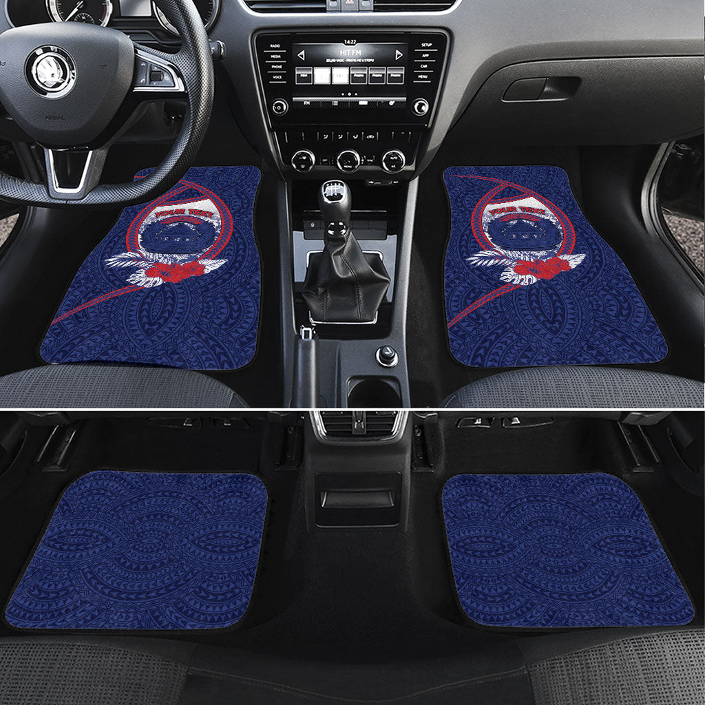 Personalised Vailele Samoa Village Car Mats Map Polynesian Tribal Hibiscus Floral DT05 Set 4pcs Navy - Polynesian Pride