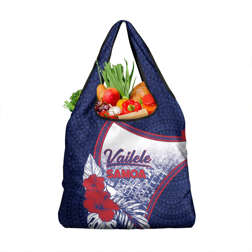 Vailele Samoa Village Grocery Bag Map Polynesian Tribal Hibiscus Floral DT05 1-pack One Size Navy - Polynesian Pride