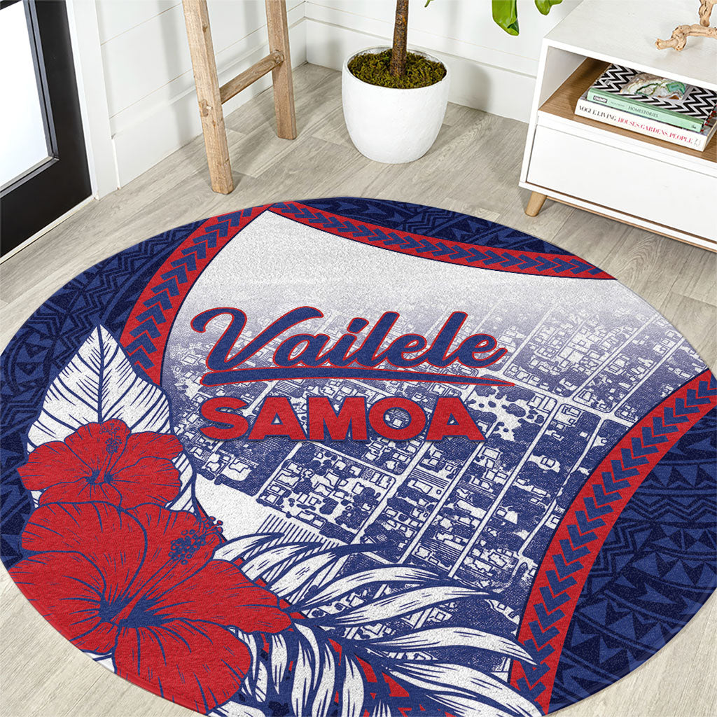 Vailele Samoa Village Round Carpet Map Polynesian Tribal Hibiscus Floral DT05 Navy - Polynesian Pride