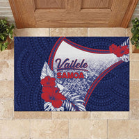 Vailele Samoa Village Rubber Doormat Map Polynesian Tribal Hibiscus Floral DT05 Navy - Polynesian Pride
