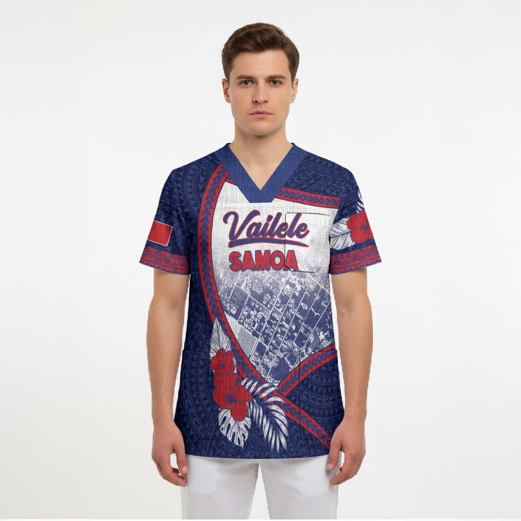 Personalised Vailele Samoa Village Scrub Top Map Polynesian Tribal Hibiscus Floral DT05 - Polynesian Pride