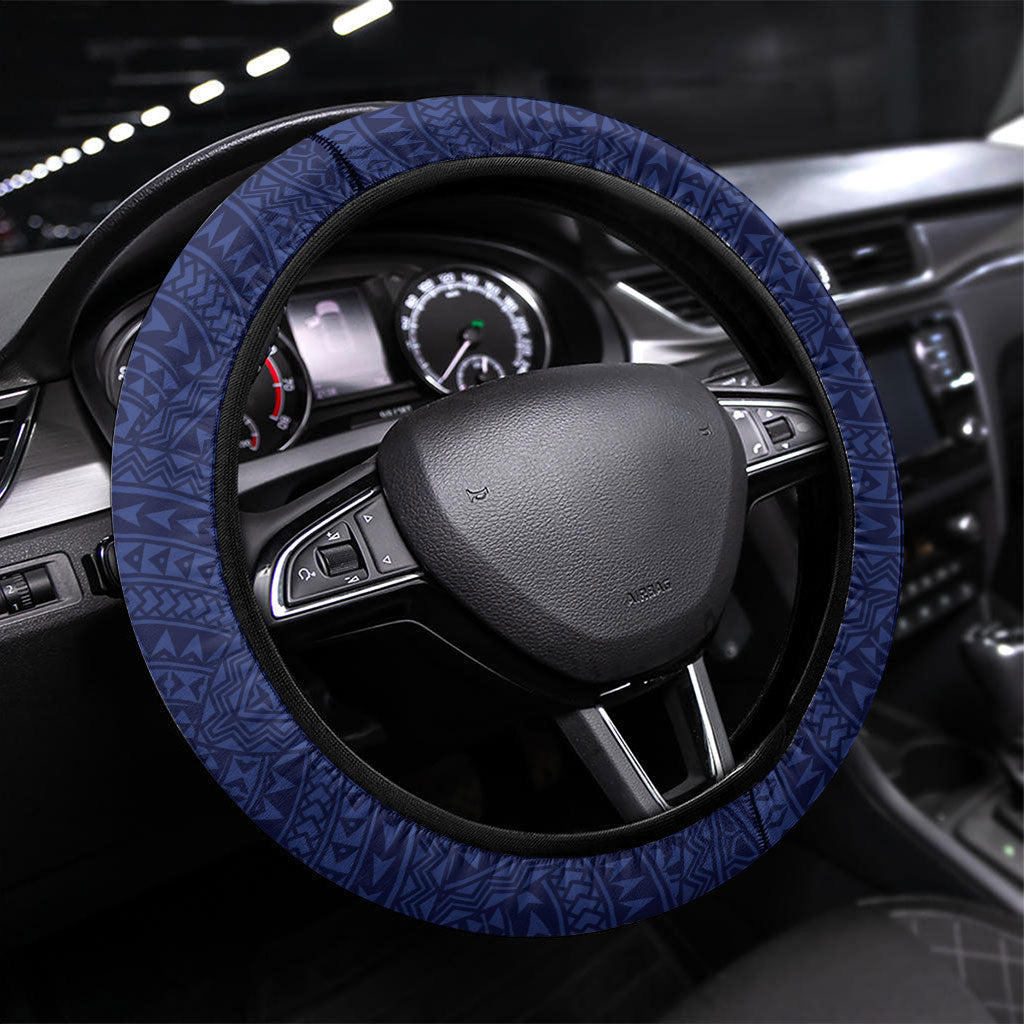 Vailele Samoa Village Steering Wheel Cover Map Polynesian Tribal Hibiscus Floral DT05 Universal Fit Navy - Polynesian Pride