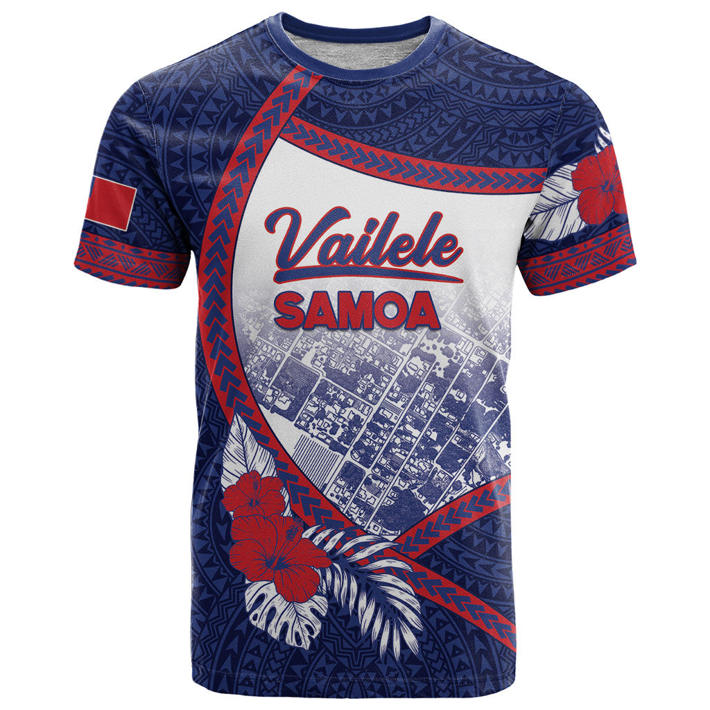 Personalised Vailele Samoa Village T Shirt Map Polynesian Tribal Hibiscus Floral DT05 Navy - Polynesian Pride