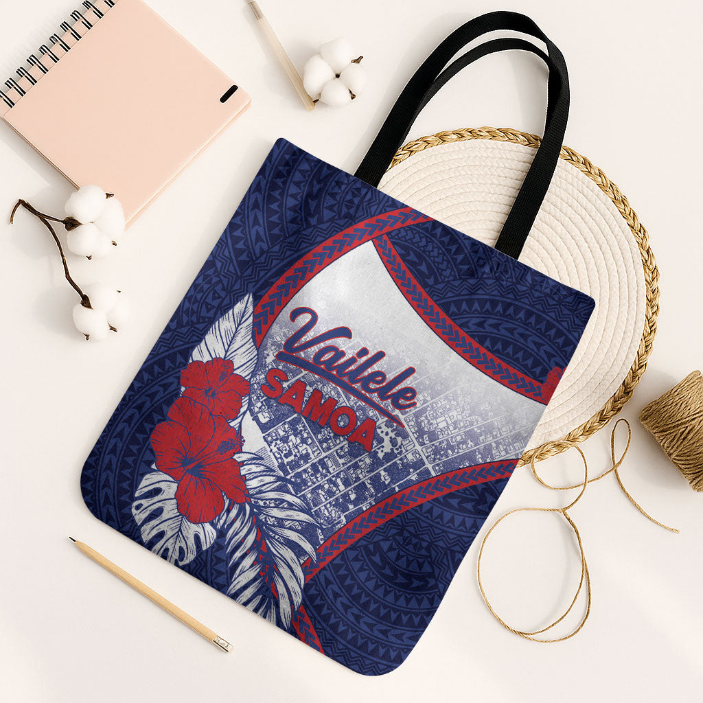 Vailele Samoa Village Tote Bag Map Polynesian Tribal Hibiscus Floral DT05 Black Strap One Size Navy - Polynesian Pride