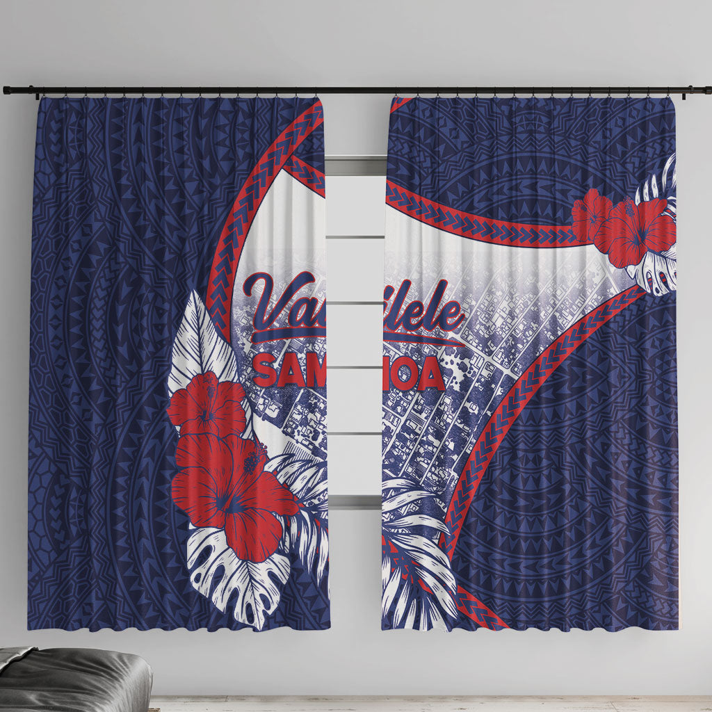 Vailele Samoa Village Window Curtain Map Polynesian Tribal Hibiscus Floral DT05 With Hooks Navy - Polynesian Pride