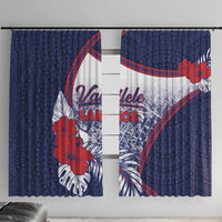 Vailele Samoa Village Window Curtain Map Polynesian Tribal Hibiscus Floral DT05 With Hooks Navy - Polynesian Pride