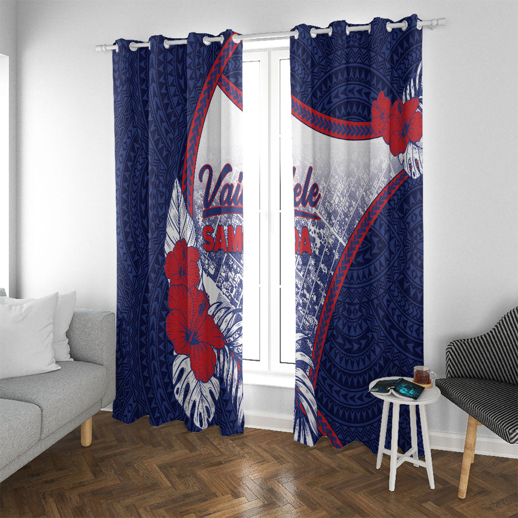 Vailele Samoa Village Window Curtain Map Polynesian Tribal Hibiscus Floral DT05 With Grommets Navy - Polynesian Pride