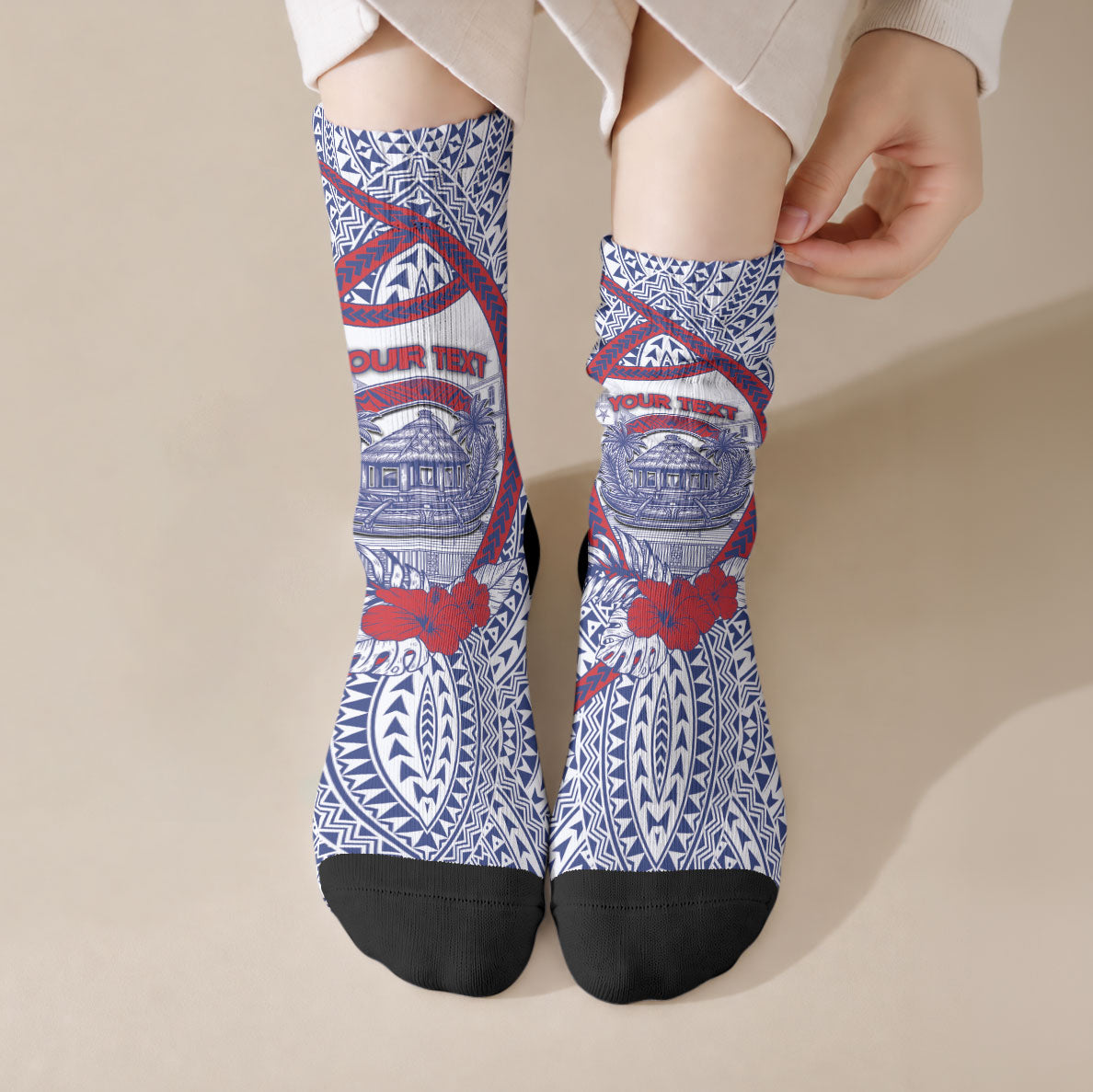 Personalised Salelologa Samoa Village Crew Socks Polynesian Tribal Church Landmark Hibiscus Floral DT05 Crew Socks White - Polynesian Pride