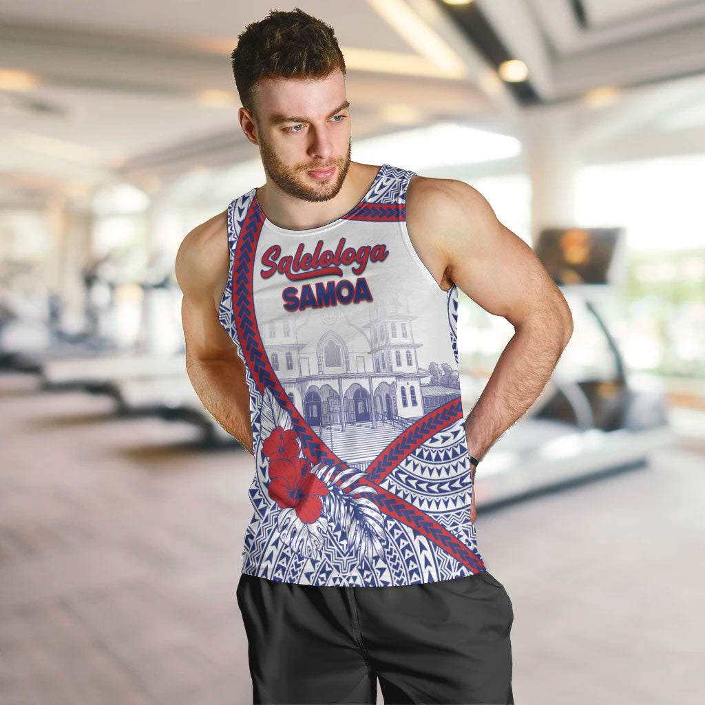 Personalised Salelologa Samoa Village Men Tank Top Polynesian Tribal Church Landmark Hibiscus Floral