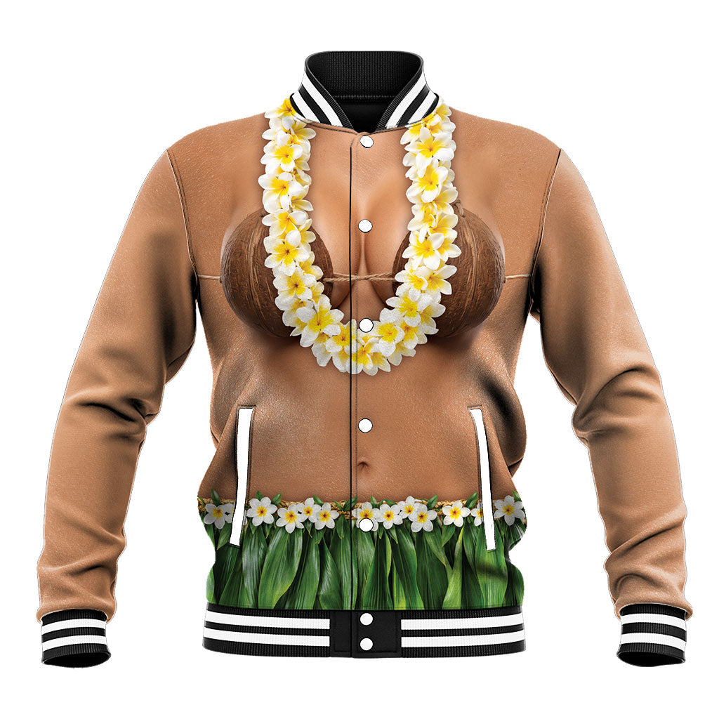 Hawaii Bikini Hula Costume Baseball Jacket Coconut Bra Plumeria Flower Lei Grass Skirt