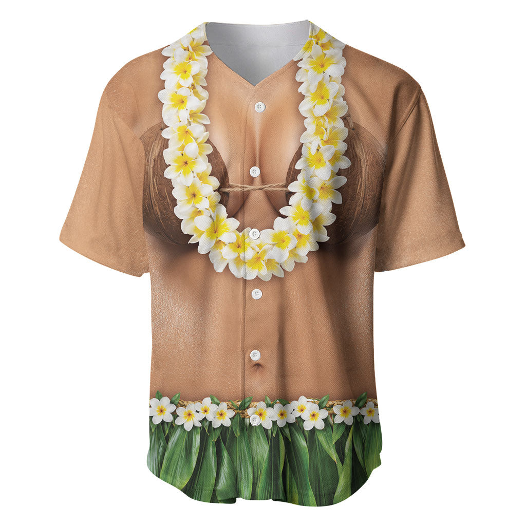 Hawaii Bikini Hula Costume Baseball Jersey Coconut Bra Plumeria Flower Lei Grass Skirt