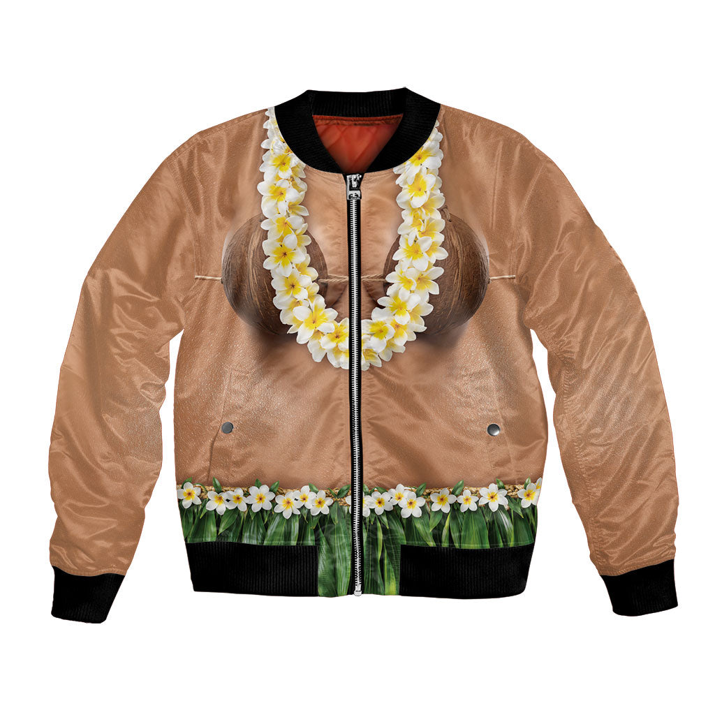 Hawaii Bikini Hula Costume Bomber Jacket Coconut Bra Plumeria Flower Lei Grass Skirt