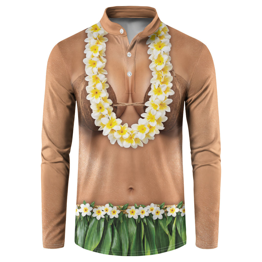 Hawaii Bikini Hula Costume Button Sweatshirt Coconut Bra Plumeria Flower Lei Grass Skirt