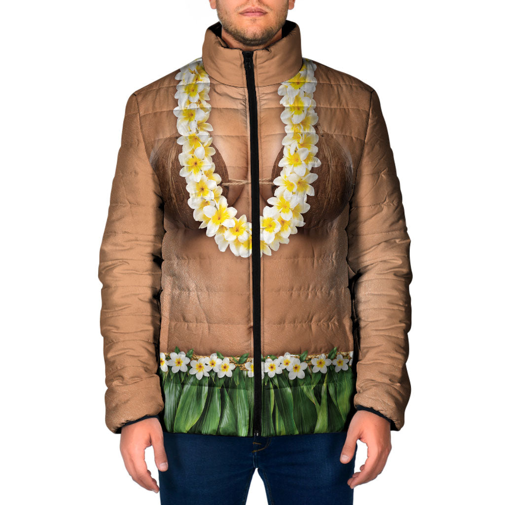 Hawaii Bikini Hula Costume Padded Jacket Coconut Bra Plumeria Flower Lei Grass Skirt DT05 Men Beige - Polynesian Pride