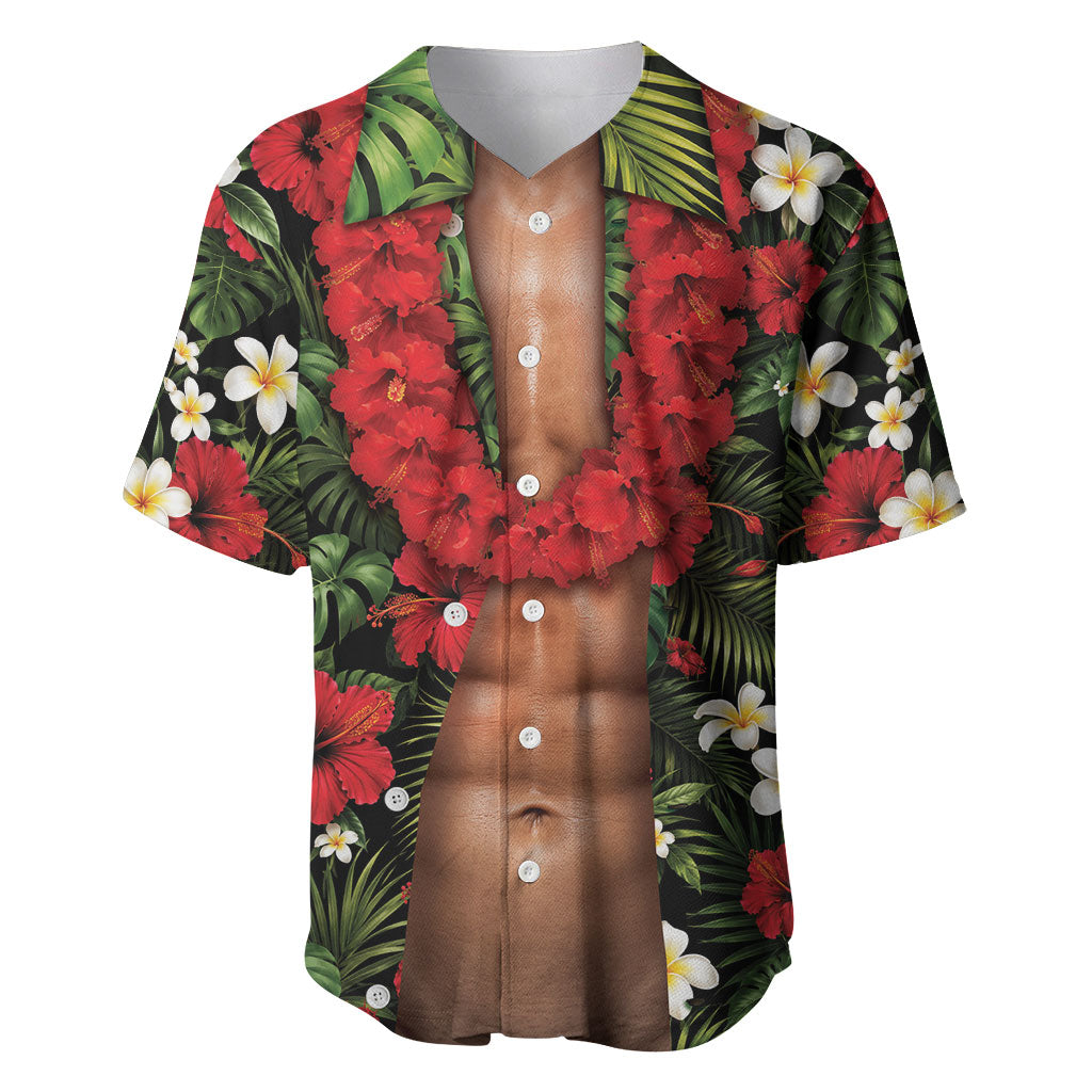 Hawaiian Floral Muscle Abs Baseball Jersey Six Pack Hibiscus Flower Lei Luau