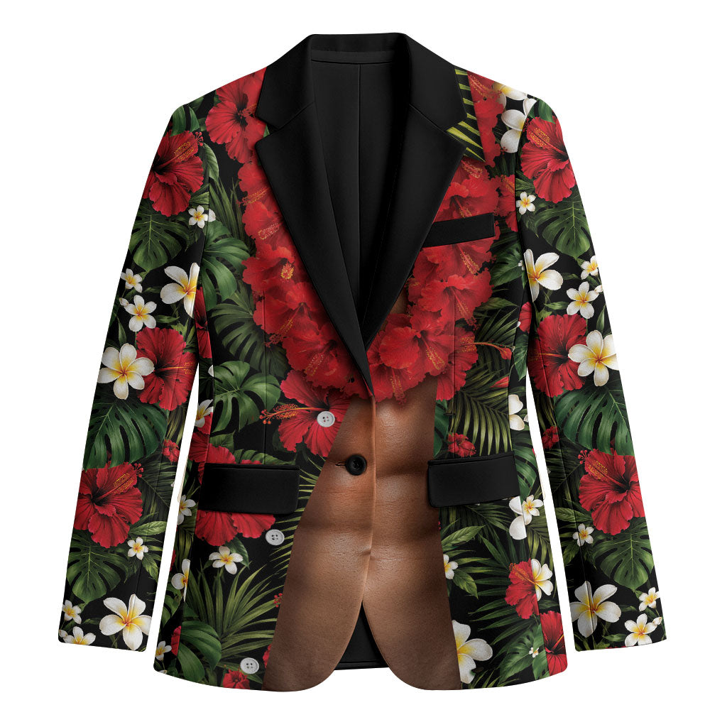Hawaiian Floral Muscle Abs Blazer Six Pack Hibiscus Flower Lei Luau