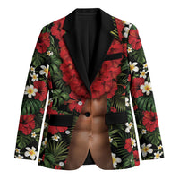 Hawaiian Floral Muscle Abs Blazer Six Pack Hibiscus Flower Lei Luau DT05 Unisex Black - Polynesian Pride