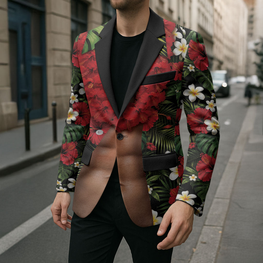 Hawaiian Floral Muscle Abs Blazer Six Pack Hibiscus Flower Lei Luau DT05 - Polynesian Pride