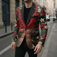 Hawaiian Floral Muscle Abs Blazer Six Pack Hibiscus Flower Lei Luau DT05 - Polynesian Pride