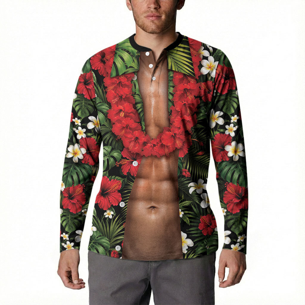 Hawaiian Floral Muscle Abs Button Sweatshirt Six Pack Hibiscus Flower Lei Luau DT05 - Polynesian Pride
