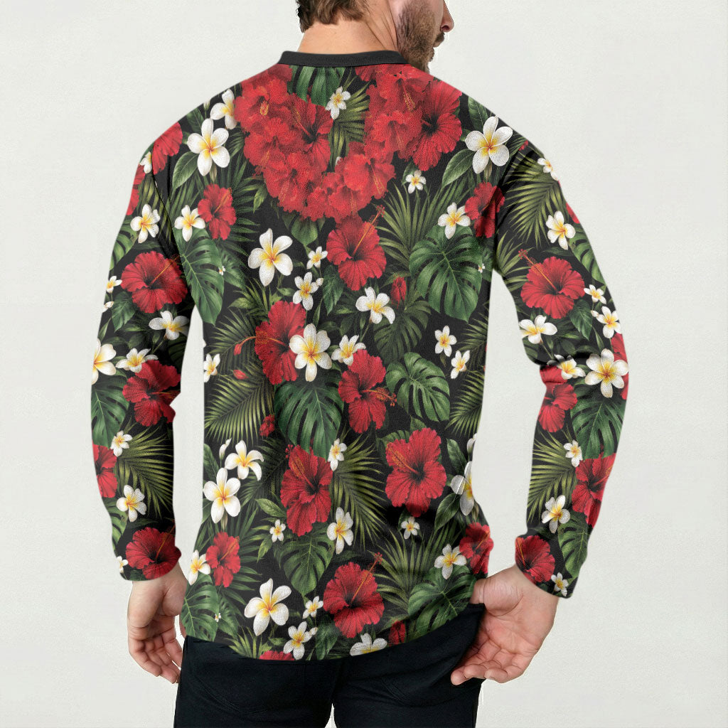 Hawaiian Floral Muscle Abs Button Sweatshirt Six Pack Hibiscus Flower Lei Luau DT05 - Polynesian Pride