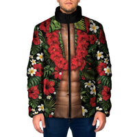 Hawaiian Floral Muscle Abs Padded Jacket Six Pack Hibiscus Flower Lei Luau DT05 Men Black - Polynesian Pride