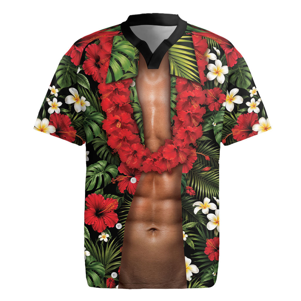 Hawaiian Floral Muscle Abs Rugby Jersey Six Pack Hibiscus Flower Lei Luau