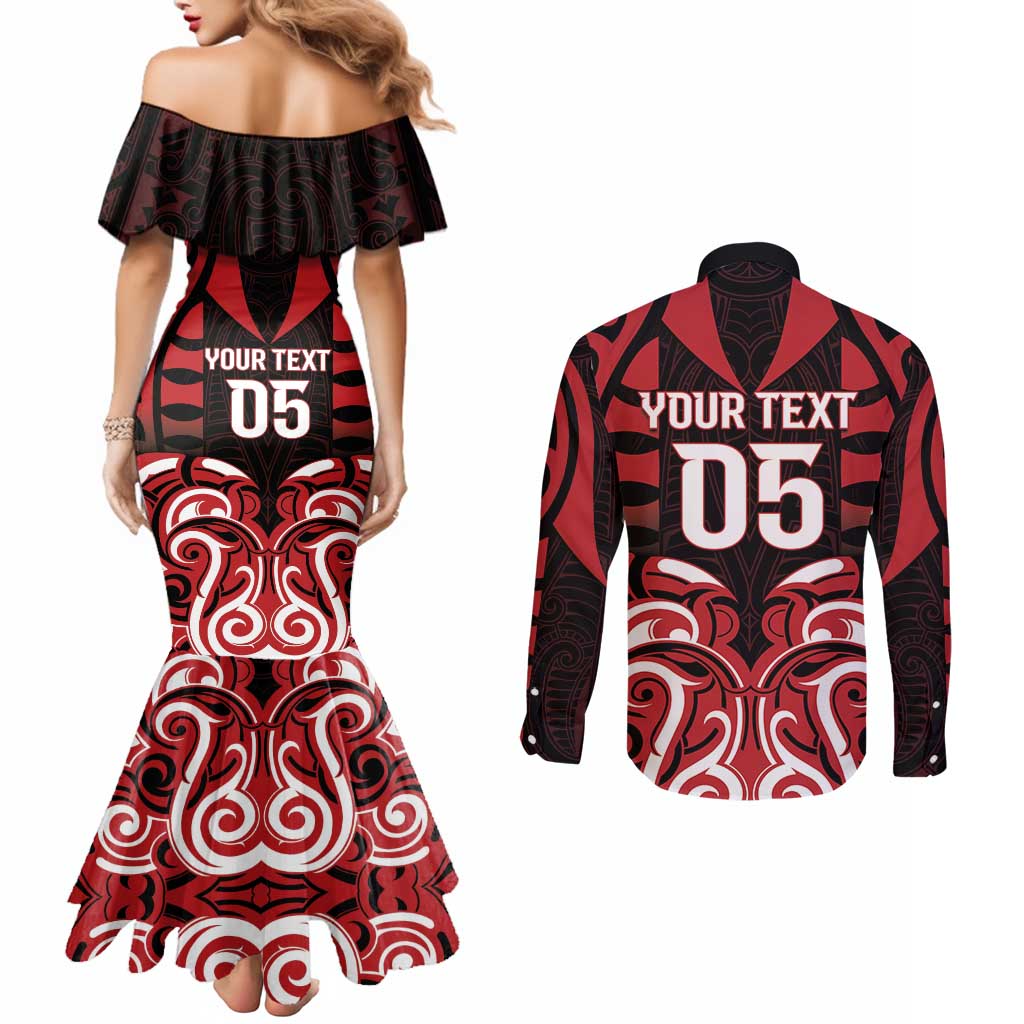 Custom Aotearoa Ngapuhi Couples Matching Mermaid Dress and Long Sleeve Button Shirt Maori Pattern New Zealand - Polynesian Pride