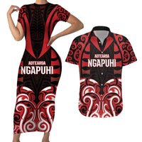 Custom Aotearoa Ngapuhi Couples Matching Short Sleeve Bodycon Dress and Hawaiian Shirt Maori Pattern New Zealand DT05 Red - Polynesian Pride