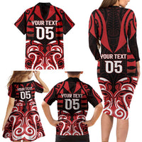 Custom Aotearoa Ngapuhi Family Matching Long Sleeve Bodycon Dress and Hawaiian Shirt Maori Pattern New Zealand DT05 - Polynesian Pride