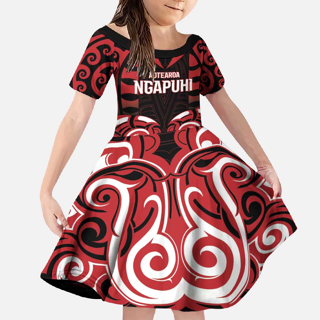 Custom Aotearoa Ngapuhi Family Matching Mermaid Dress and Hawaiian Shirt Maori Pattern New Zealand DT05 Daughter's Dress Red - Polynesian Pride