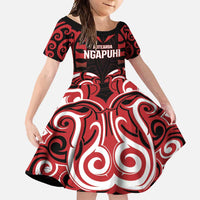 Custom Aotearoa Ngapuhi Family Matching Mermaid Dress and Hawaiian Shirt Maori Pattern New Zealand DT05 Daughter's Dress Red - Polynesian Pride
