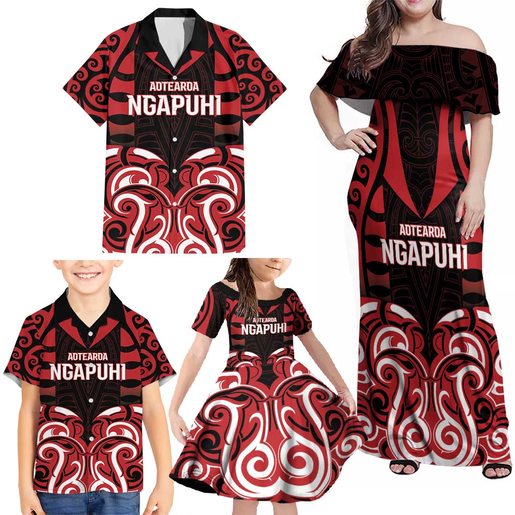 Custom Aotearoa Ngapuhi Family Matching Off Shoulder Maxi Dress and Hawaiian Shirt Maori Pattern New Zealand DT05 - Polynesian Pride