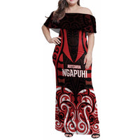 Custom Aotearoa Ngapuhi Family Matching Off Shoulder Maxi Dress and Hawaiian Shirt Maori Pattern New Zealand DT05 Mom's Dress Red - Polynesian Pride