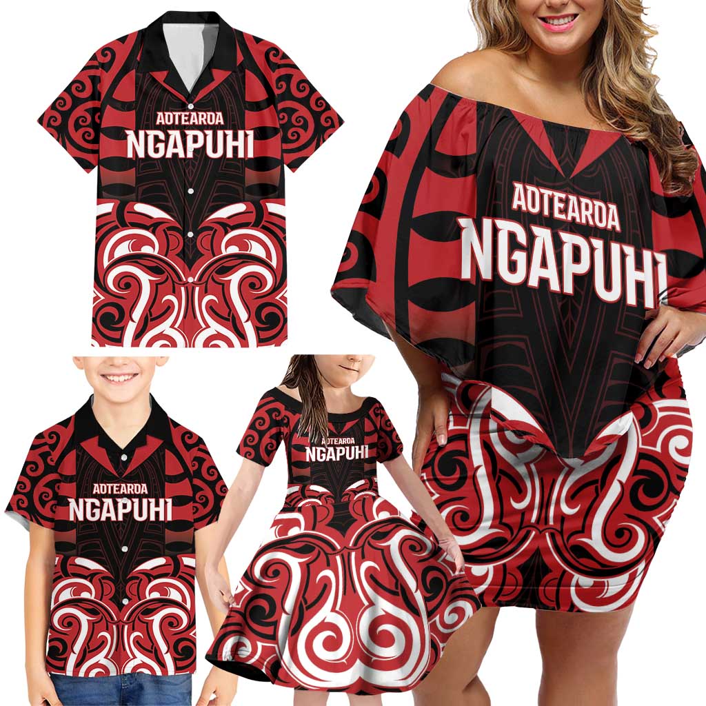 Custom Aotearoa Ngapuhi Family Matching Off Shoulder Short Dress and Hawaiian Shirt Maori Pattern New Zealand DT05 - Polynesian Pride