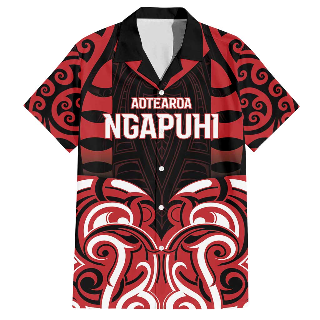 Custom Aotearoa Ngapuhi Family Matching Off Shoulder Short Dress and Hawaiian Shirt Maori Pattern New Zealand DT05 Dad's Shirt - Short Sleeve Red - Polynesian Pride