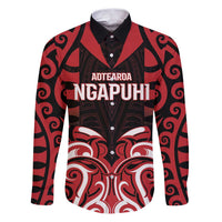 Custom Aotearoa Ngapuhi Family Matching Puletasi and Hawaiian Shirt Maori Pattern New Zealand DT05 Dad's Shirt - Long Sleeve Red - Polynesian Pride