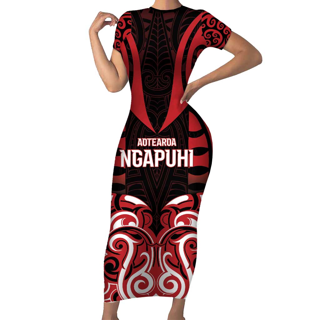 Custom Aotearoa Ngapuhi Family Matching Short Sleeve Bodycon Dress and Hawaiian Shirt Maori Pattern New Zealand DT05 Mom's Dress Red - Polynesian Pride