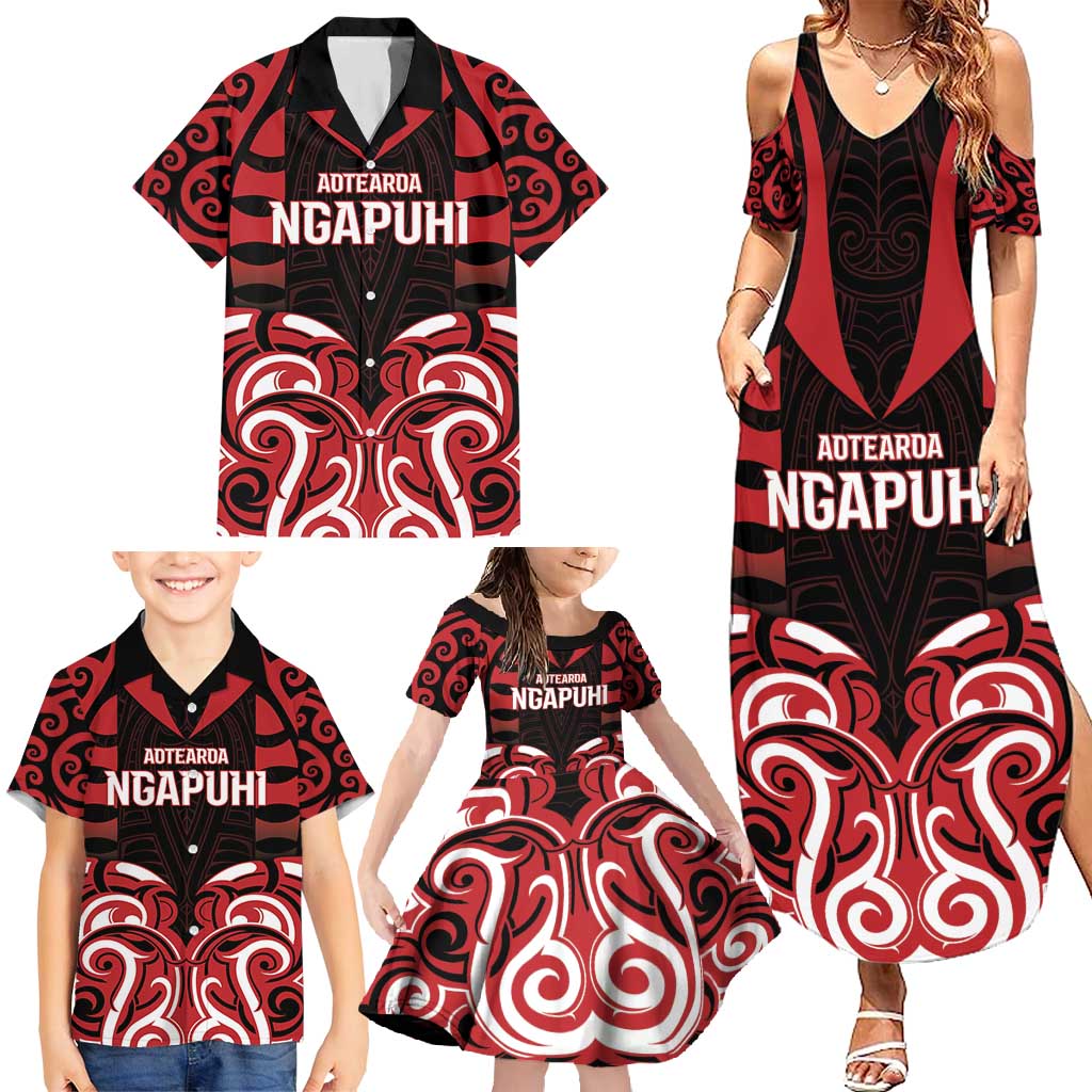 Custom Aotearoa Ngapuhi Family Matching Summer Maxi Dress and Hawaiian Shirt Maori Pattern New Zealand - Polynesian Pride