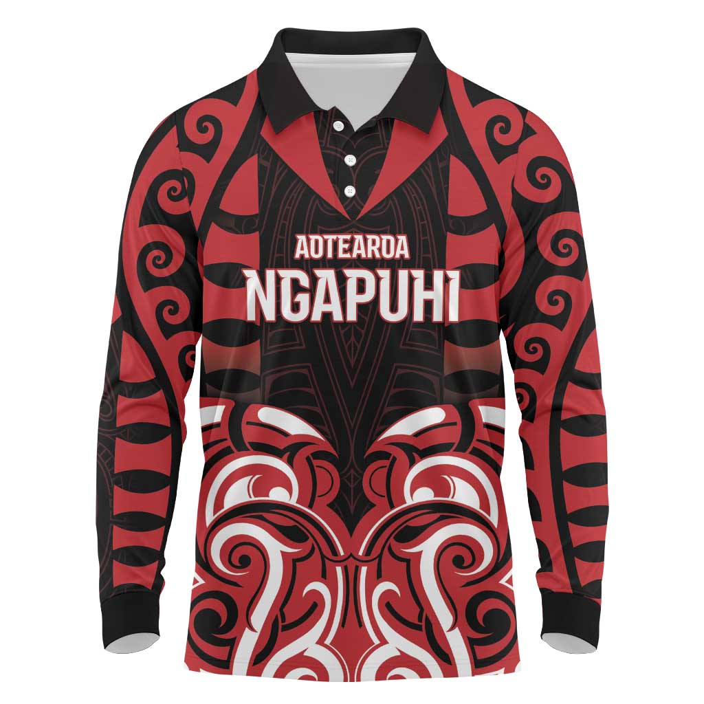 Custom Aotearoa Ngapuhi Long Sleeve Polo Shirt Maori Pattern New Zealand - Polynesian Pride