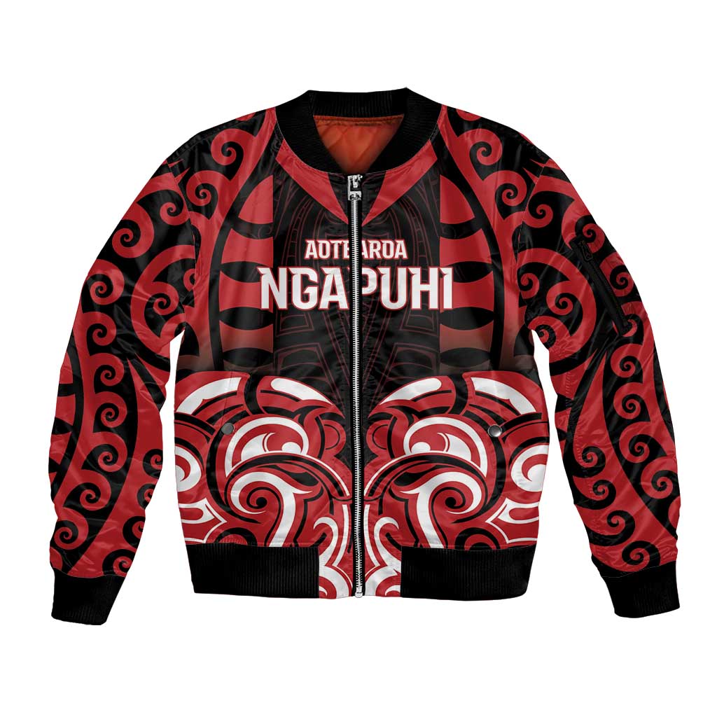 Custom Aotearoa Ngapuhi Sleeve Zip Bomber Jacket Maori Pattern New Zealand - Polynesian Pride