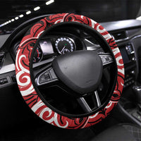 Aotearoa Ngapuhi Steering Wheel Cover Maori Pattern New Zealand DT05 Universal Fit Red - Polynesian Pride