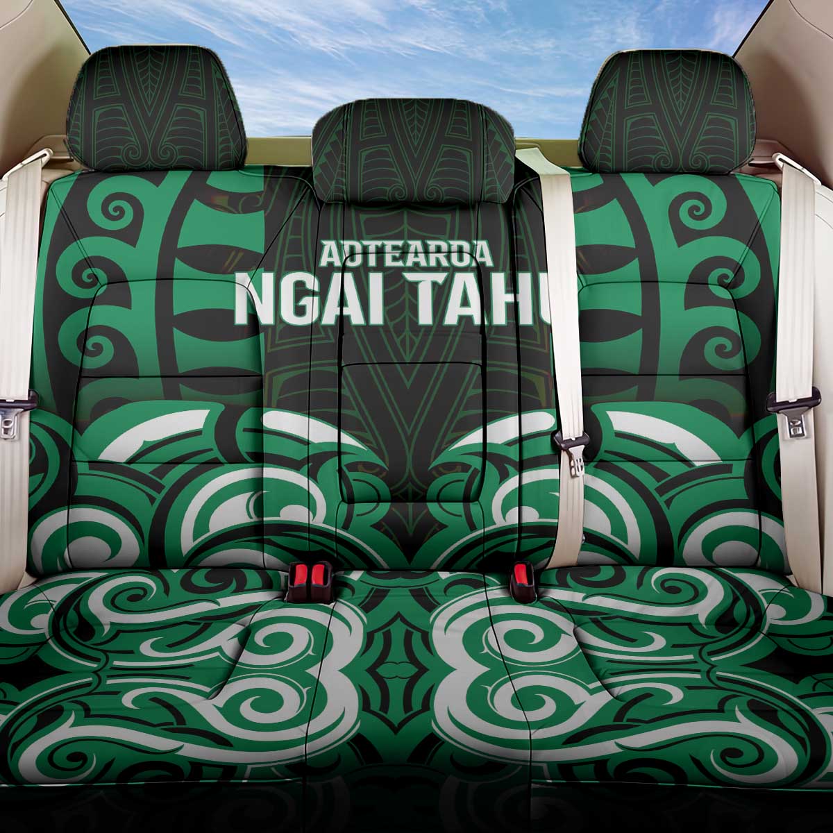 Aotearoa Ngai Tahu Back Car Seat Cover Maori Pattern New Zealand DT05 One Size Green - Polynesian Pride