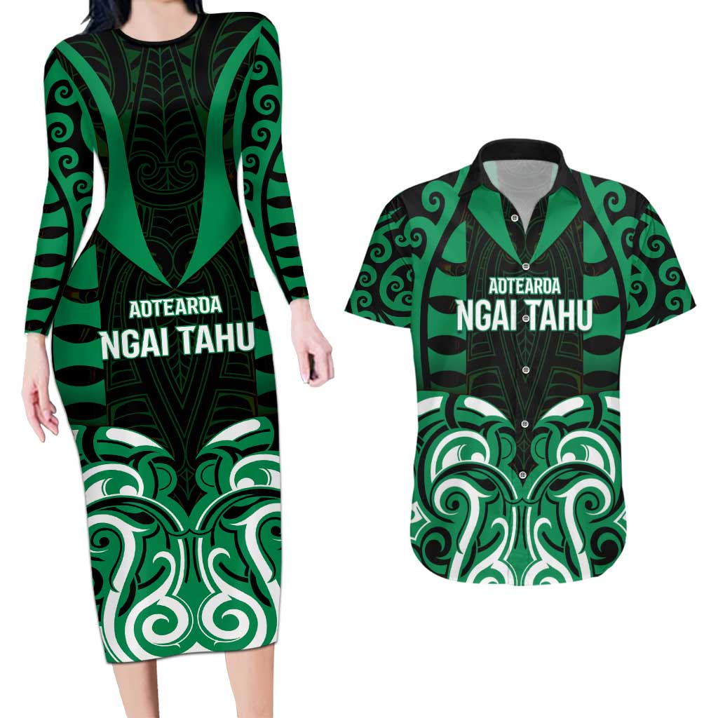 Custom Aotearoa Ngai Tahu Couples Matching Long Sleeve Bodycon Dress and Hawaiian Shirt Maori Pattern New Zealand - Polynesian Pride