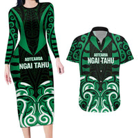 Custom Aotearoa Ngai Tahu Couples Matching Long Sleeve Bodycon Dress and Hawaiian Shirt Maori Pattern New Zealand DT05 Green - Polynesian Pride