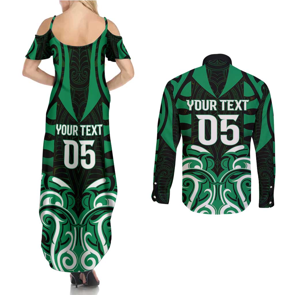 Custom Aotearoa Ngai Tahu Couples Matching Summer Maxi Dress and Long Sleeve Button Shirt Maori Pattern New Zealand - Polynesian Pride