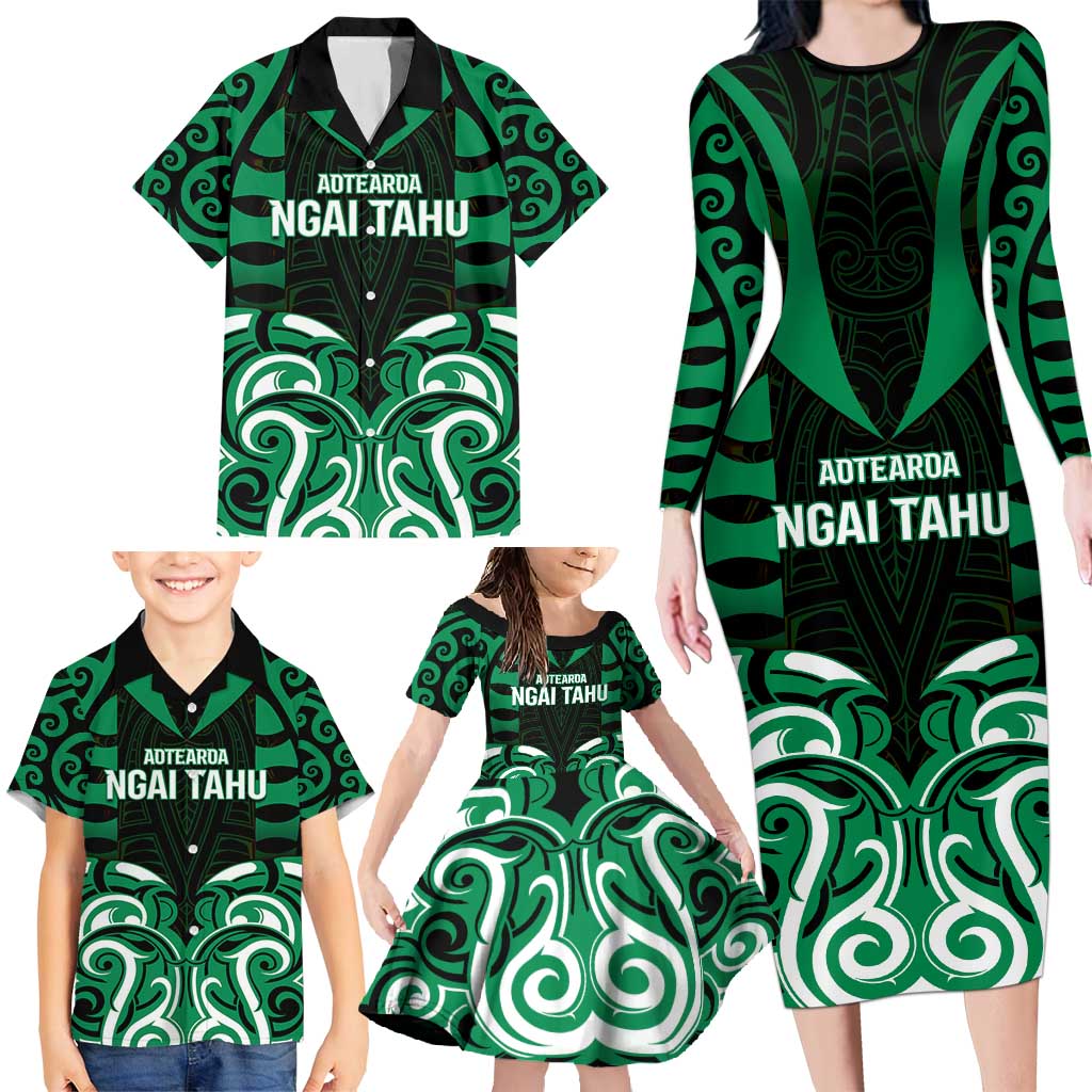 Custom Aotearoa Ngai Tahu Family Matching Long Sleeve Bodycon Dress and Hawaiian Shirt Maori Pattern New Zealand - Polynesian Pride