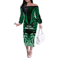 Custom Aotearoa Ngai Tahu Family Matching Off The Shoulder Long Sleeve Dress and Hawaiian Shirt Maori Pattern New Zealand - Polynesian Pride