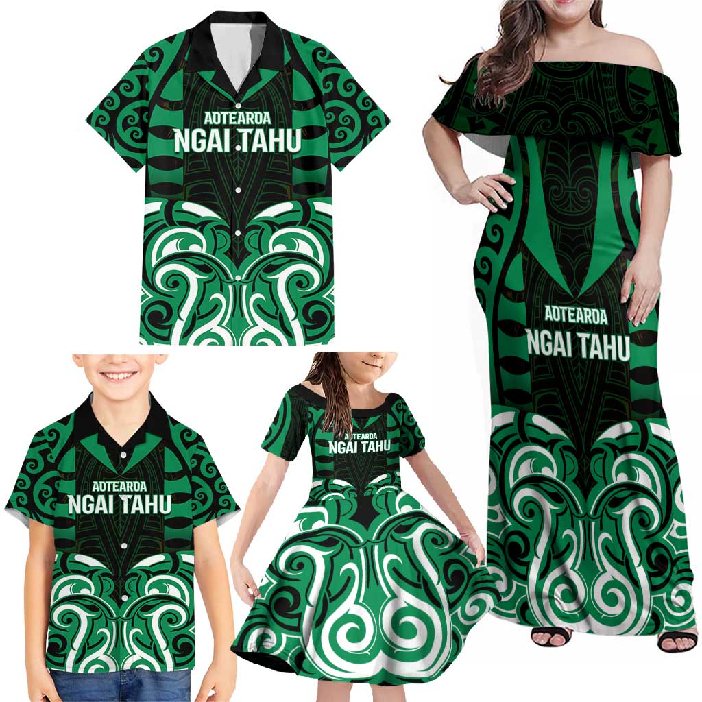 Custom Aotearoa Ngai Tahu Family Matching Off Shoulder Maxi Dress and Hawaiian Shirt Maori Pattern New Zealand DT05 - Polynesian Pride