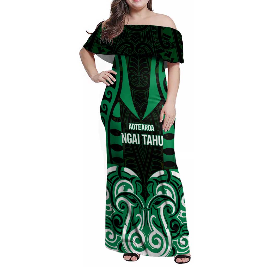 Custom Aotearoa Ngai Tahu Family Matching Off Shoulder Maxi Dress and Hawaiian Shirt Maori Pattern New Zealand DT05 Mom's Dress Green - Polynesian Pride